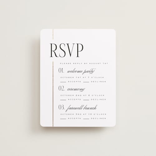 This is a silk rsvp cards with foil pressed by Laura Hankins called linear printing on signature in standard