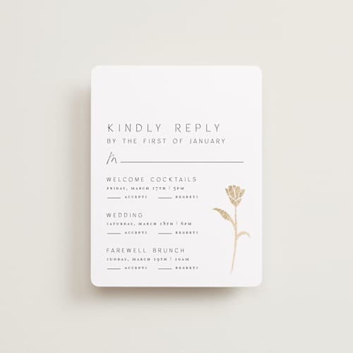 This is a cotton rsvp cards with foil pressed by Amy Kross called perennial printing on signature in standard
