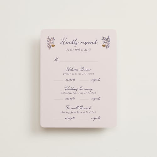 This is a wisteria rsvp cards with foil pressed by Monika Konieczna called together in bloom printing on signature in standard