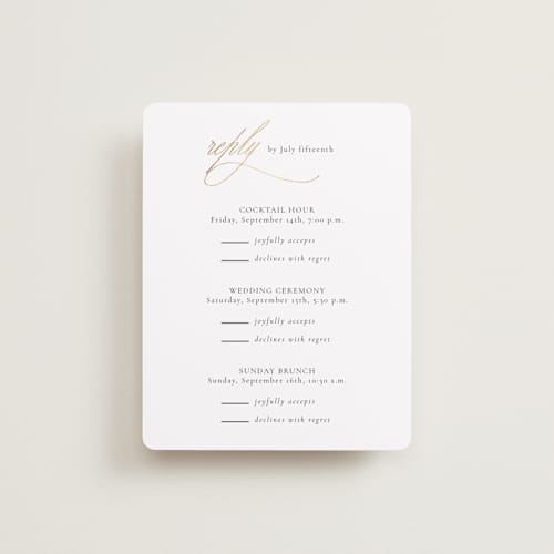This is a spun sugar rsvp cards with foil pressed by Jessica Williams called aligned printing on signature in standard