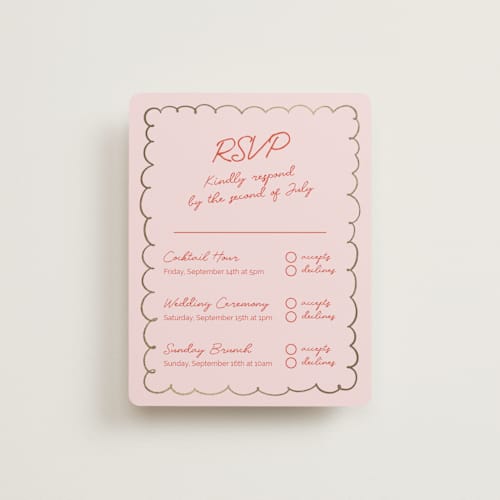 This is a sangria spark rsvp cards with foil pressed by Zove Ahhh called party on! printing on signature in standard