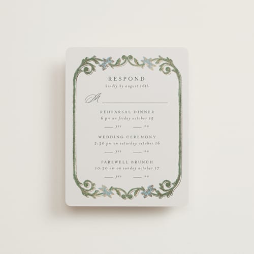 This is a bluebell rsvp cards with foil pressed by Jen Owens called grandeur printing on signature in standard