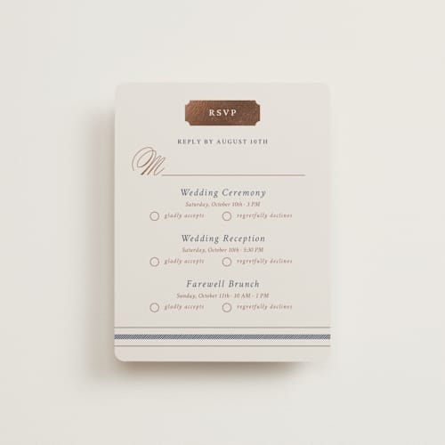 This is a midnight rsvp cards with foil pressed by Sam Dubeau called equestrian printing on signature in standard