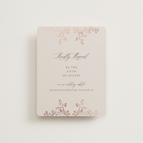 This is a almond rsvp cards with foil pressed by frau brandt called shining florals printing on signature in standard