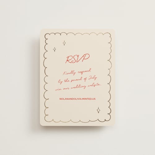 This is a sangria spark rsvp cards with foil pressed by Zove Ahhh called party on! printing on signature in standard
