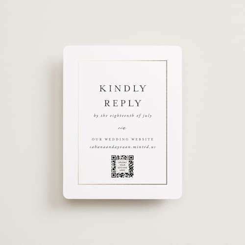 This is a pearl rsvp cards with foil pressed by Nicole Walsh called gilded frame printing on signature in standard