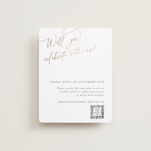 This is a marshmallow rsvp cards with foil pressed by Kaydi Bishop called the wedding printing on signature in standard