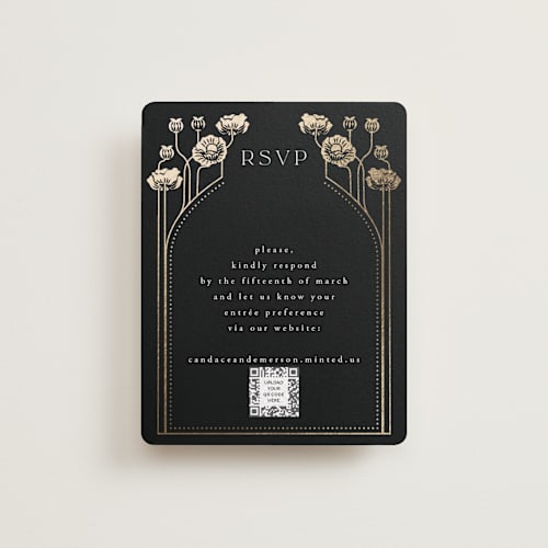 This is a onyx rsvp cards with foil pressed by Ana de Sousa called nouveau flowers printing on signature in standard