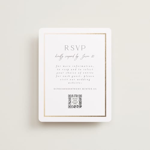 This is a porcelain rsvp cards with foil pressed by Nicole Walsh called regal printing on signature in standard