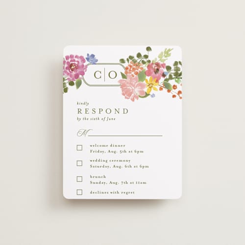 This is a summer rsvp cards with standard by Angela Marzuki called garland monogram printing on signature in standard