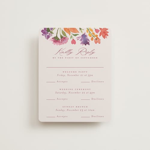 This is a autumn rsvp cards with standard by Pink House Press called crest fall printing on signature in standard