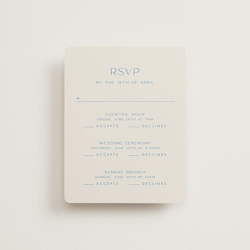 This is a cerulean rsvp cards with standard by Ellen Schlegelmilch called brooklyn printing on signature in standard