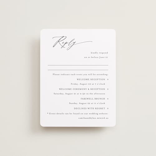This is a onyx rsvp cards with standard by Jennifer Postorino called graceful printing on signature in standard