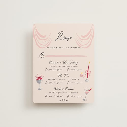 This is a cherry rsvp cards with standard by Sarah Rosenthal called velvet cherry printing on signature in standard