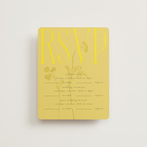 This is a island citrus rsvp cards with standard by Morgan Kendall called bloom printing on signature in standard