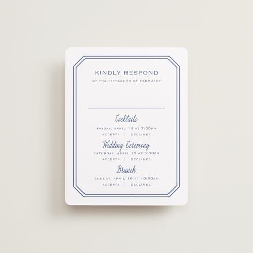 This is a blueberry rsvp cards with standard by Carolyn MacLaren called deluxe printing on signature in standard