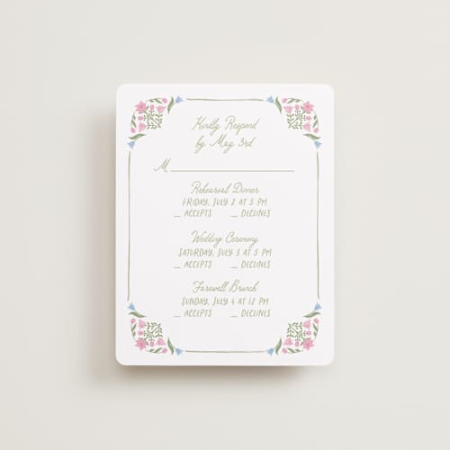 This is a garden rsvp cards with standard by Creo Study called folk garden printing on signature in standard
