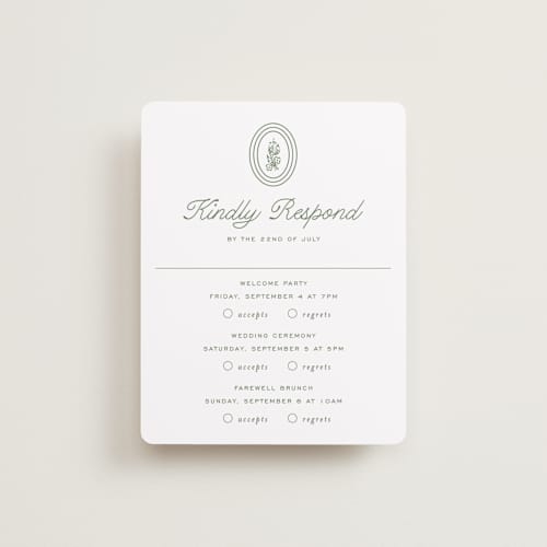 This is a leaf rsvp cards with standard by Kate Ahn called court printing on signature in standard