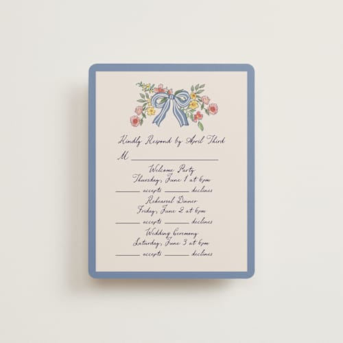 This is a cornflower rsvp cards with standard by Chris Griffith called a wedding in low country printing on signature in standard
