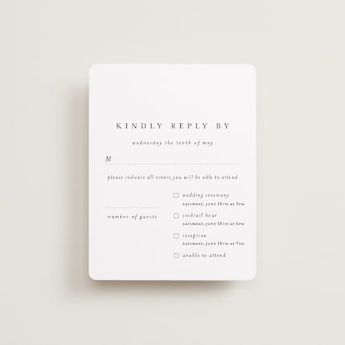 This is a classic white rsvp cards with standard by Design Lotus called a thousand years printing on signature in standard