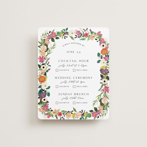 This is a daisy rsvp cards with standard by Susan Moyal called secret garden printing on signature in standard