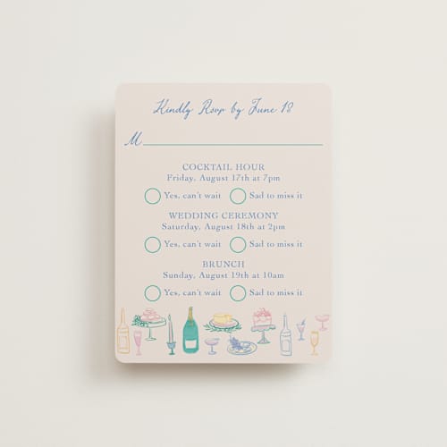 This is a pastel rsvp cards with standard by Elly called dining printing on signature in standard