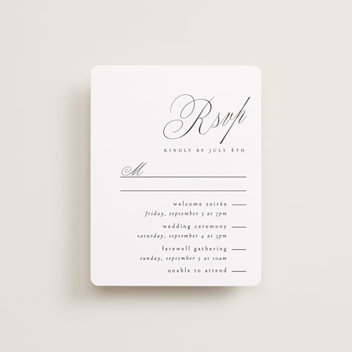This is a noir slate rsvp cards with standard by Ana de Sousa called written with love printing on signature in standard