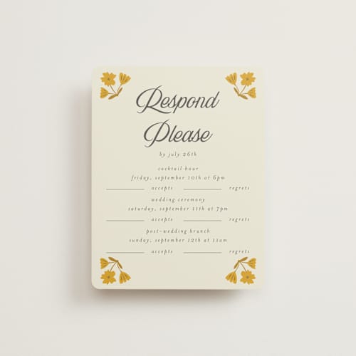 This is a yolk rsvp cards with standard by Morgan Kendall called vintage wildflowers printing on signature in standard