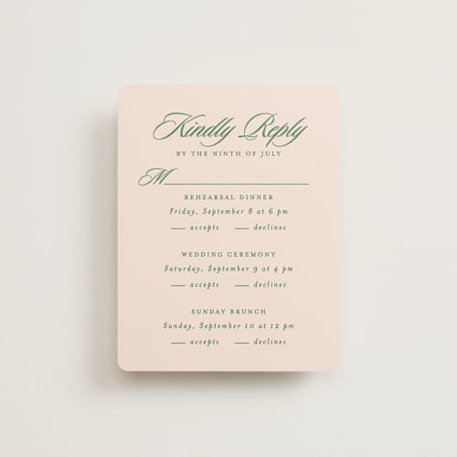 This is a emerald rsvp cards with standard by Creo Study called scripted printing on signature in standard