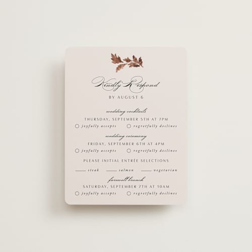 This is a autumn rsvp cards with standard by Kate Ahn called poetique printing on signature in standard