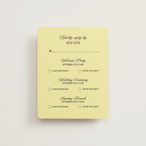 This is a butter rsvp cards with standard by Helena Vitto called the eternal printing on signature in standard