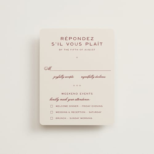 This is a rust rsvp cards with standard by Ani Somi called rose ink printing on signature in standard
