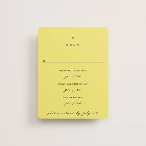 This is a lemon rsvp cards with standard by Ani Somi called in lights printing on signature in standard
