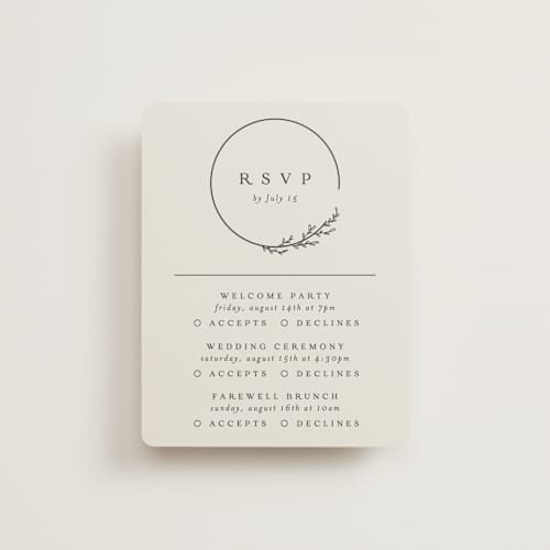 This is a almond rsvp cards with standard by Brianne Larsen called branched printing on signature in standard