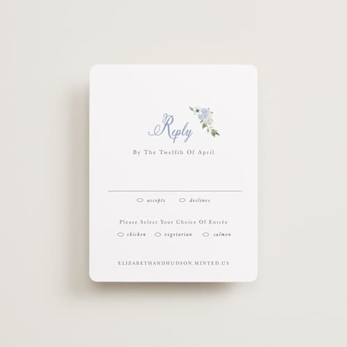 This is a periwinkle rsvp cards with standard by Design Lotus called sweethearts printing on signature in standard