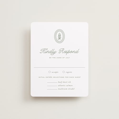 This is a leaf rsvp cards with standard by Kate Ahn called court printing on signature in standard