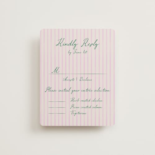 This is a peony rsvp cards with standard by Jackie Crawford called whimsical hand illustrated crest printing on signature in standard