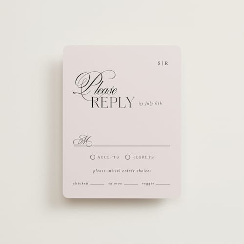This is a ivory rsvp cards with standard by Melanie Kosuge called sibonie printing on signature in standard