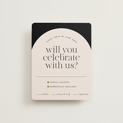 This is a noir rsvp cards with standard by Jessica Corliss called little party big love printing on signature in standard