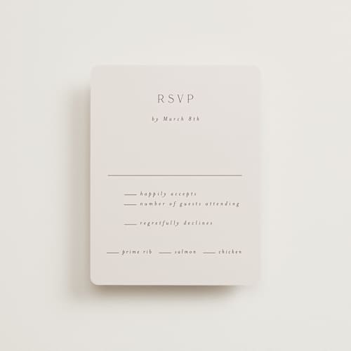 This is a ecru rsvp cards with standard by AK Graphics called palm printing on signature in standard