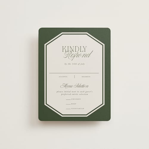 This is a moss rsvp cards with standard by Kelly Watkins called literary printing on signature in standard
