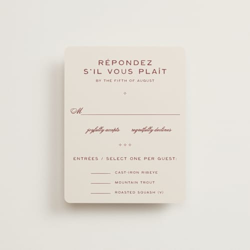 This is a rust rsvp cards with standard by Ani Somi called rose ink printing on signature in standard