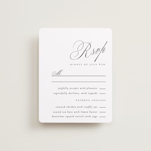 This is a noir slate rsvp cards with standard by Ana de Sousa called written with love printing on signature in standard