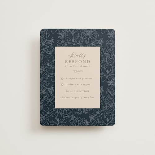 This is a sky rsvp cards with standard by Sabrin Deirani called magnolias printing on signature in standard