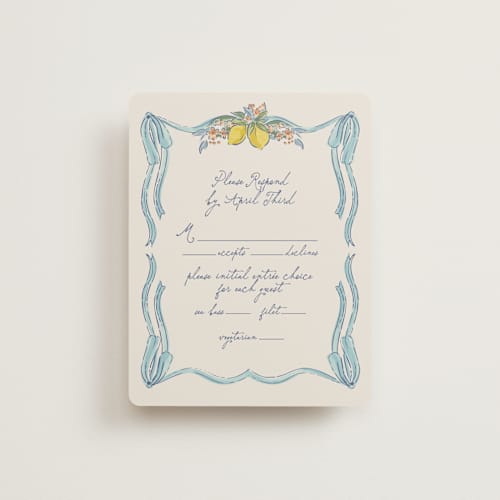 This is a aqua rsvp cards with standard by Chris Griffith called amalfi coast wedding printing on signature in standard