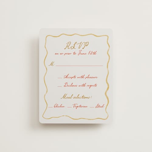 This is a sunset rsvp cards with standard by Maja Cunningham called chantilly printing on signature in standard