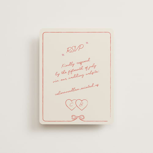 This is a peach rsvp cards with standard by Helena Vitto called the bird song printing on signature in standard