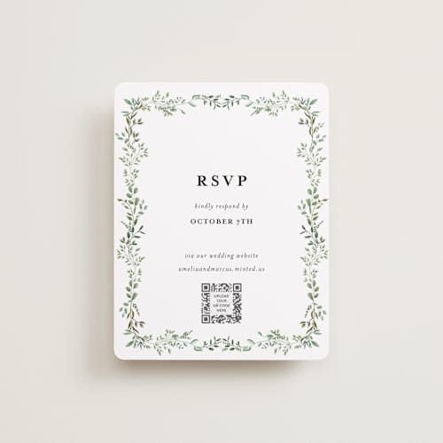 This is a mojito rsvp cards with standard by Susan Moyal called monogramed arch printing on signature in standard