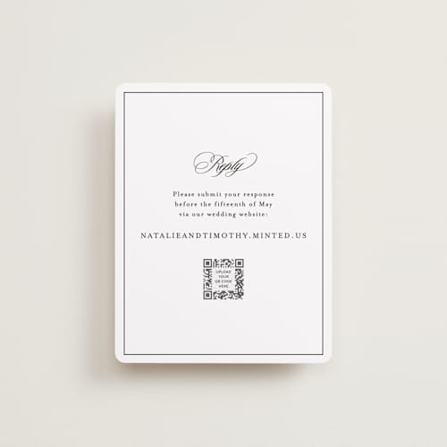 This is a noir rsvp cards with standard by Kimberly FitzSimons called sincerity printing on signature in standard