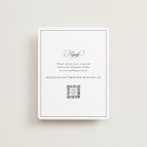 This is a cobalt rsvp cards with standard by Kimberly FitzSimons called sincerity printing on signature in standard